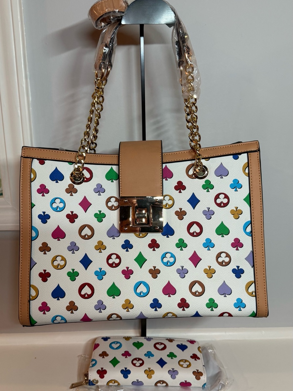 Women's Multicolor Printed Tote Handbag with wallet